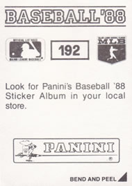 1988 Panini Stickers #192 Mickey Brantley Back
