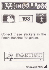 1988 Panini Stickers #193 Mike Kingery Back