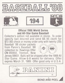 1988 Panini Stickers #194 Rangers Logo Back