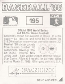 1988 Panini Stickers #195 Rangers Uniform Back