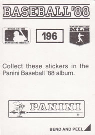 1988 Panini Stickers #196 Edwin Correa Back