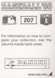 1988 Panini Stickers #207 Pete Incaviglia Back