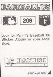 1988 Panini Stickers #209 Ruben Sierra Back