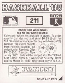 1988 Panini Stickers #211 Blue Jays Uniform Back