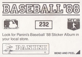 1988 Panini Stickers #232 Gary Carter / Jack Clark Back