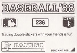1988 Panini Stickers #236 Andre Dawson / Darryl Strawberry Back