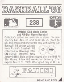 1988 Panini Stickers #238 Braves Uniform Back