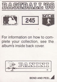 1988 Panini Stickers #245 Braves Team Leaders Back