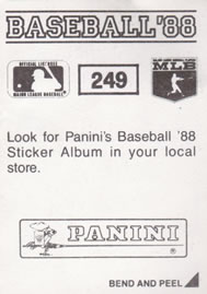1988 Panini Stickers #249 Albert Hall Back