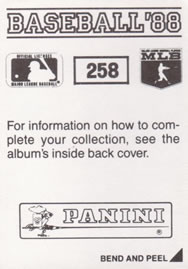 1988 Panini Stickers #258 Jody Davis Back