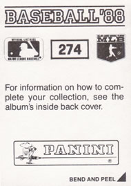 1988 Panini Stickers #274 Nick Esasky Back