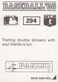 1988 Panini Stickers #294 Astros W-L Breakdown Back