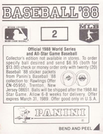 1988 Panini Stickers #2 Orioles Logo Back
