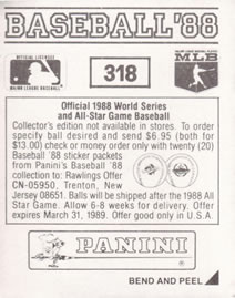 1988 Panini Stickers #318 Expos Uniform Back