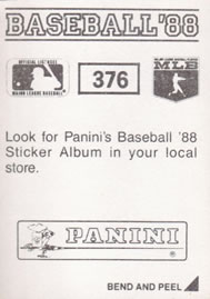 1988 Panini Stickers #376 Barry Bonds Back