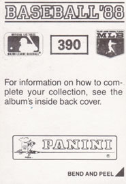 1988 Panini Stickers #390 Cardinals W-L Breakdown Back