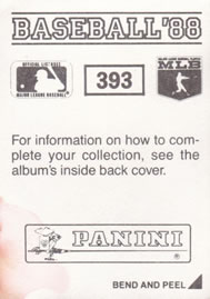 1988 Panini Stickers #393 Ozzie Smith Back