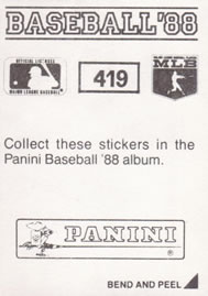 1988 Panini Stickers #419 Bob Brenly Back
