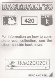 1988 Panini Stickers #420 Will Clark Back