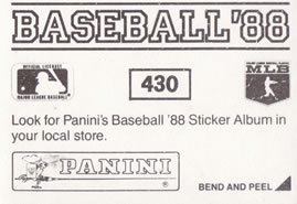 1988 Panini Stickers #430 Don Mattingly Back