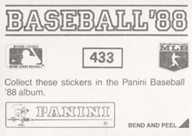 1988 Panini Stickers #433 Benito Santiago Back