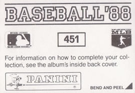 1988 Panini Stickers #451 Minnesota Twins Back