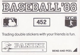 1988 Panini Stickers #452 Minnesota Twins Back