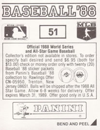 1988 Panini Stickers #51 White Sox Uniform Back