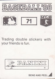 1988 Panini Stickers #71 Chris Bando Back