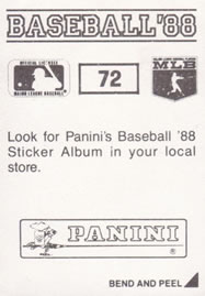 1988 Panini Stickers #72 Joe Carter Back