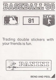 1988 Panini Stickers #81 Pat Tabler Back