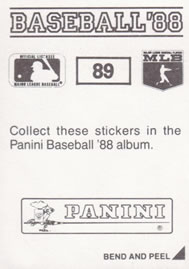 1988 Panini Stickers #89 Darrell Evans Back