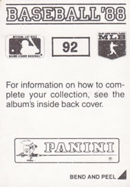 1988 Panini Stickers #92 Lou Whitaker Back