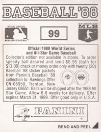 1988 Panini Stickers #99 Royals Uniform Back