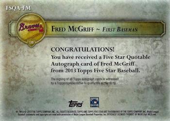 2013 Topps Five Star - Quotable Autographs #FSQA-FM Fred McGriff Back