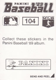 1989 Panini Stickers #104 Mike Scioscia Back