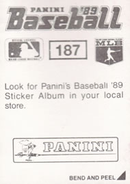 1989 Panini Stickers #187 Tom Brunansky Back