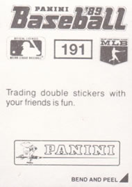 1989 Panini Stickers #191 Roberto Alomar Back