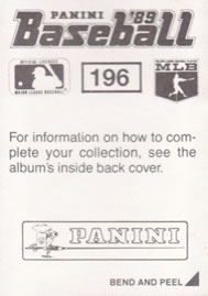 1989 Panini Stickers #196 Eric Show Back