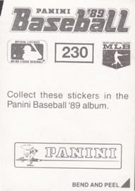 1989 Panini Stickers #230 Andre Dawson Back