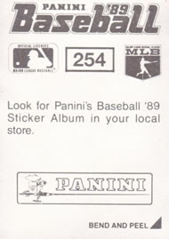 1989 Panini Stickers #254 Tom Niedenfuer Back