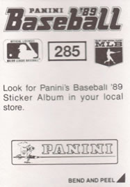 1989 Panini Stickers #285 Kirk McCaskill Back