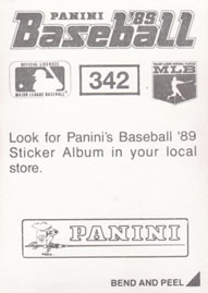 1989 Panini Stickers #342 Luis Salazar Back