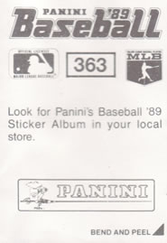 1989 Panini Stickers #363 Joey Meyer Back