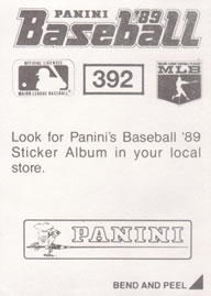 1989 Panini Stickers #392 Dan Gladden Back