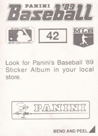 1989 Panini Stickers #42 Ron Gant Back