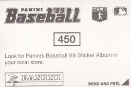 1989 Panini Stickers #450 Rangers Script Back