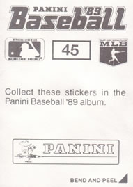 1989 Panini Stickers #45 Dale Murphy Back