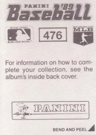 1989 Panini Stickers #476 Chris Sabo Back