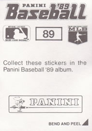 1989 Panini Stickers #89 Bill Doran Back